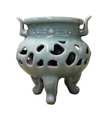 Chinese Ru Ware Celadon Ceramic Ding Incense Burner Display cs2544 picture