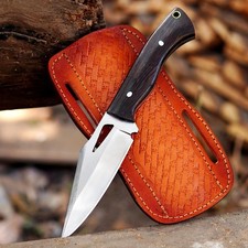 Handmade J2 Steel Skinning Hunting Knife Wood Handle Full Tang Leather Sheath picture