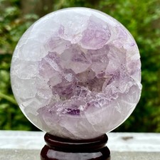 1.1LB   Natural Amethyst Sphere Crystal Ball with Wood Stand Healing Feng Shu picture