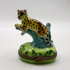 LIMOGES CHEETAH FLORAL TRINKET BOX CHAMART PEINT MAIN FRANCE VINTAGE VIDEO picture