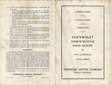 1936 Chevrolet Superheterodyne Radio Receiver Installation Instructions Pamphlet picture