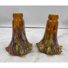 Murano Style Millefiori Lamp Shades Amber Tulip Art Glass Ruffled 6