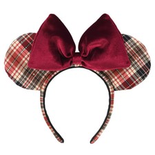 Tokyo Disney Minnie Ears Headband Plaid Checkered Red Bow Japan US STOCK picture