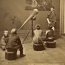 Antique Stereoview Photograph Card Children Astronomy Moon Stars Telescope picture