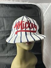 Vtg Disney Mickey Pinstripe Embroidered Spellout Adult Fitted Baseball Hat Cap picture