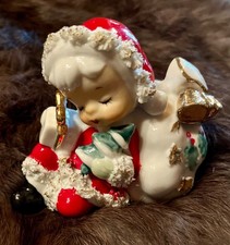VTG 1950’s RARE Christmas Pixie Girl Santa Spaghetti Trim Japan Semco ADORABLE picture