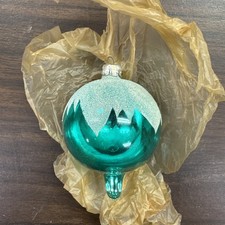 Vintage Orange Frost Ball with Teardrop Russian Christmas Ornaments Teal picture