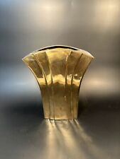 Vintage Fan Shaped Brass Vase Made in India 1980s Simple Ribbed picture