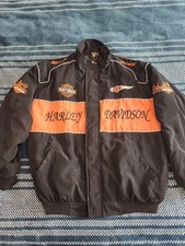 Vtg Rare Mens Harley Davidson Nylon Shell Jacket - Size 2XL - Black Orange picture