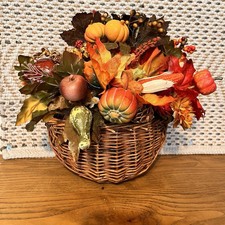 French Cottage Vtg Handcrafted Fall Botanical Basket Wall art Thanksgiving picture