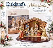Vintage (10) Piece Fine Porcelain Nativity Set W/Wooden Stable & Wooden Base picture