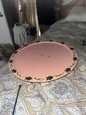 Vintage MCM Rio Grande Wood Hand Painted Round Pink Lazy Susan centerpiece picture