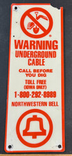 Northwestern Bell Phone System WARNING Underground Cable Vintage Plastic SIGN picture