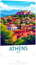 Vintage Travel Tin Metal Signs Home Décor 8x12 Inch Athens Greece Cityscape Wall picture