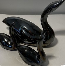 3 Black Swan Pair MCM Glossy Elegant Ceramic Figurines picture