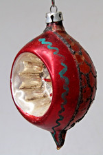 VTG 50's Glass Indent Scallop Pictured Glitter DROP Christmas Ornament Poland RD picture