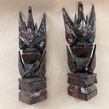 Vtg Pair Balinese Hand Carved Wood Sculptures Goddess Dewi Sri Tiki Totem 10