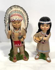 Vintage Native American Porcelain Hand Painted Figurines Set Of 2 VGC picture