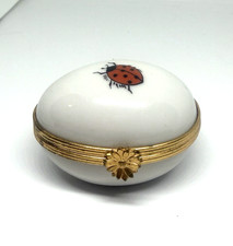 LIMOGES FRANCE Trinket or Pill BOX  LADYBUG - LADY BUG - FLOWER CLASP Porcelain picture