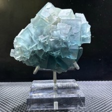 5.12LB Top Rare Natural Blue Fluorite Quartz Crystal Mineral Specimen +stand picture