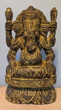Striking Hand-Carved Wooden Ganesha Statue - 18