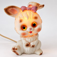 Vintage Josef Originals ceramic Night Light Lamp Bunny Glow Glass Eyes 1960s picture