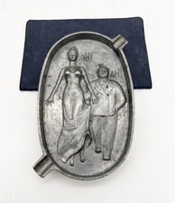 Vintage Risque OH AH Couple Cast Metal Ashtray Naughty Novelty Mid Century picture
