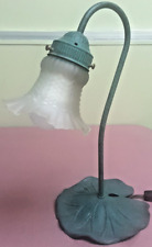 VINTAGE Brass Gooseneck Lily Pad Base Frosted Glass Tulip Shade Desk Lamp 14