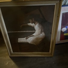 PARAGOL ORIGINAL OIL ON CANVAS AFRICAN AMERICAN WOMAN MUSICIAN ON PIANO PAINTING picture