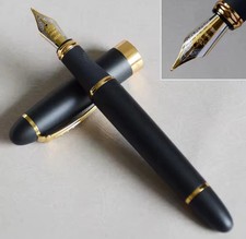 Wingsung 630 Fountain Pen Resin Writing Pen Piston Gold Clip 0.7mm Gift Black picture