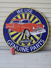 GIANT VINTAGE DOUBLE-SIDED CHEVROLET GENUINE PARTS PORCELAIN SIGN 30