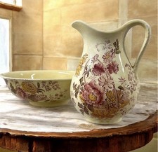 Royal Crownford Charlotte Wash Basin Pitcher Set England Floral 15” / 11.5” Rare picture