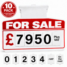 10x Red Car For Sale Board/ Window Car Price Sale Sign with Numbers Sun Visor. picture
