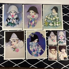 Vintage Mira Fujita Pierrot Harlequin Greeting Cards Lot of 9 🎭 picture