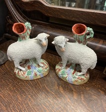 Moving Sale  Needs To GoPair Of Lovely 7.4 Tall Antique Staffordshire Sheep Vase picture