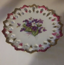 VTG LEFTON CHINA PURPLE VIOLETS DECORATIVE PLATE HAND PAINTED W DIAMOND SHAPES picture