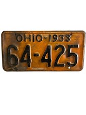 1933 State Of Ohio Auto License Plate Vintage Original picture