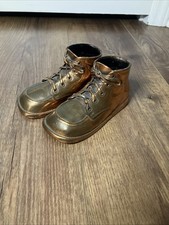 Two Vintage Brass Bronze Copper Plated Baby Shoes Nursery Decor picture