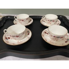 Minton Ancestral S-376 Tea Cup Saucer Set of 4 Bone China England Floral Gold picture