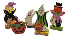 Vintage Darice Wood Halloween Decor Pumpkin Ghost Witch Scarecrow Decorations picture