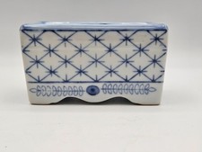 Vtg Blue & White Porcelain Flower Brick Rectangle Flower Frog Canton Collection picture