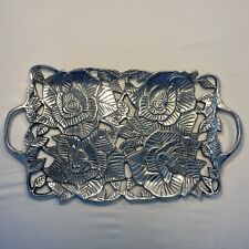 LRG Heavy Reticulated Floral Emboss Cast Aluminum Handles Feet Serving Tray 22