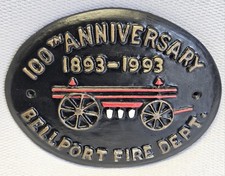 Vintage Bellport Fire Dept Cast Iron Plaque Long Island FDNY 100th Anniversary picture