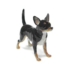 Northern Rose Dog Animal - Black & Tan Chihuahua - Miniature Porcelain Figurine picture