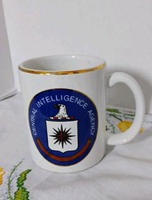 VTG Official CIA Mug USA Central Intelligence Agency White Ceramic Gold Trimmed. picture