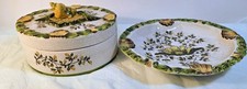 Vtg Meiselman Imports Magolica Trinket Dish And Lidded Dish  Yellow/green Italy picture