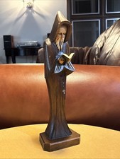Vintage MCM Hermit Monk Priest Hand Carved Wooden Wood Figure Statue Bible 1967 picture