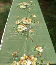 Vinrage Sanderson Green Floral Heavy Linen Fabric  picture