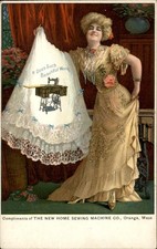 Orange MA New Home Sewing Machine Beautiful Woman c1910 Vintage Postcard bhn picture