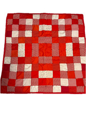 Small Handmade Patchwork Quilt – Red & White Heart Themed Fabric Squares 37